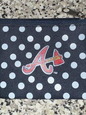 Atlanta Braves Polka Dot Zip Pouch - Navy Blue & White